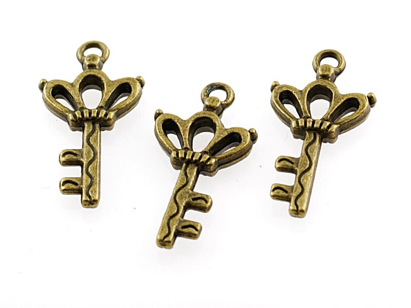 8 Anhänger Kronen Schlüssel in vintage Bronze, 25 mm