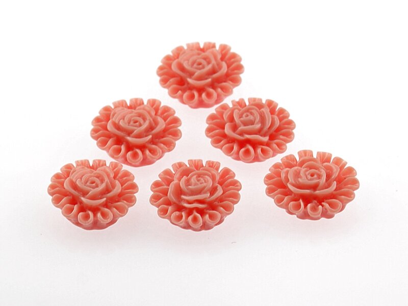 6 Cabochons Blume in lachs, 13 mm