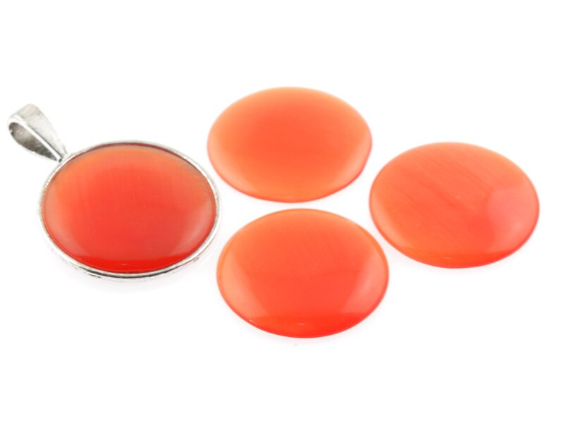 2 Cabochons 25 mm Cateye Glas in orange-rot