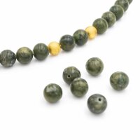 Jadeperlen 10 mm in olivgrün 10 Stk