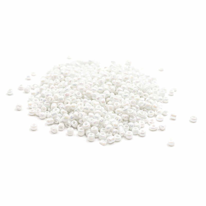Rocailles Perlen in mattem weiß mit Holo Effekt 3mm 20 Gramm 