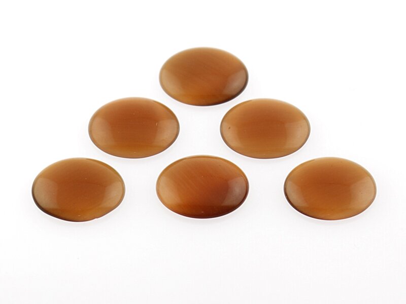 6 Cabochons aus Cateyeglas in dunkelbraun, 14 mm