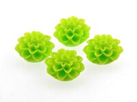 4 Cabochons Blume in neon grün, 15 mm