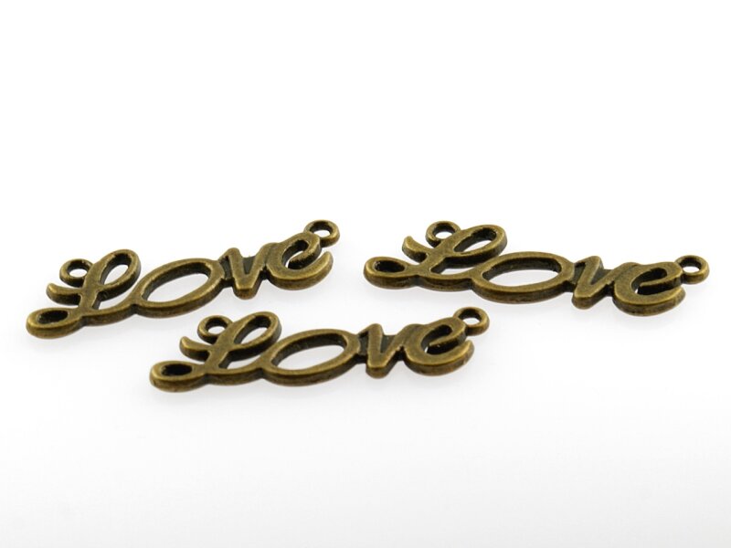 6 Verbinder "Love" in antik Bronze