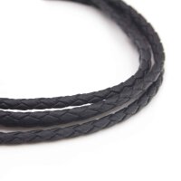 2 m geflochtenes Kunstlederband in schwarz, 4 mm
