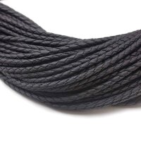 2 m geflochtenes Kunstlederband in schwarz, 4 mm