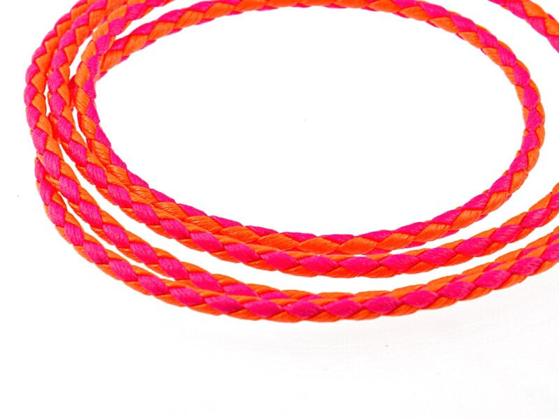 2 m geflochtenes Kunstlederband in neon orange - pink