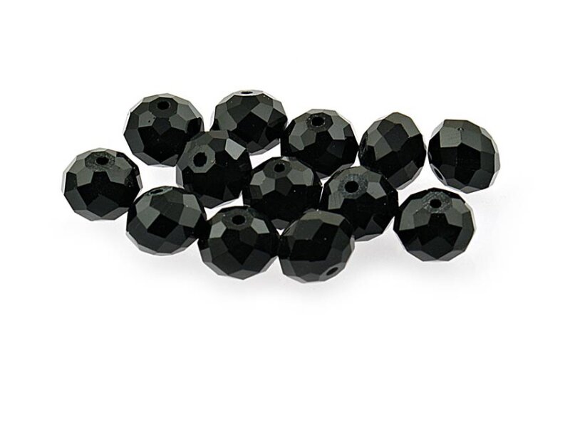 10 Glasschliffperlen in schwarz, 10 mm