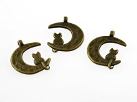 4 Anhänger "Katze auf Mond" in antik Bronze