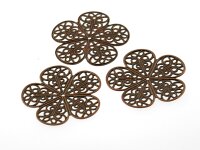 4 filigrane Blumen Anhänger in antik Kupfer, 25 mm