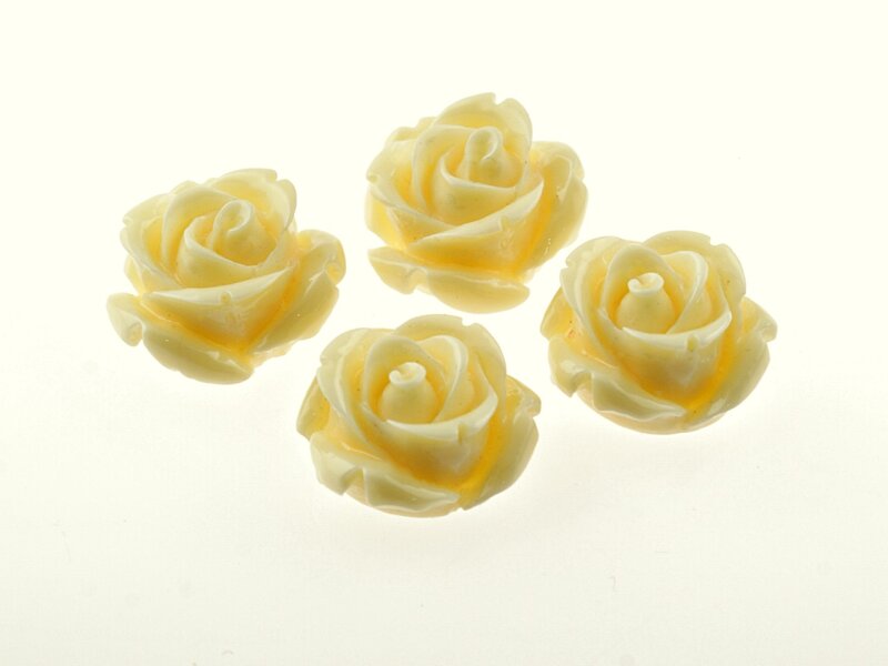 4 Cabochons als Rose in creme, 15 mm