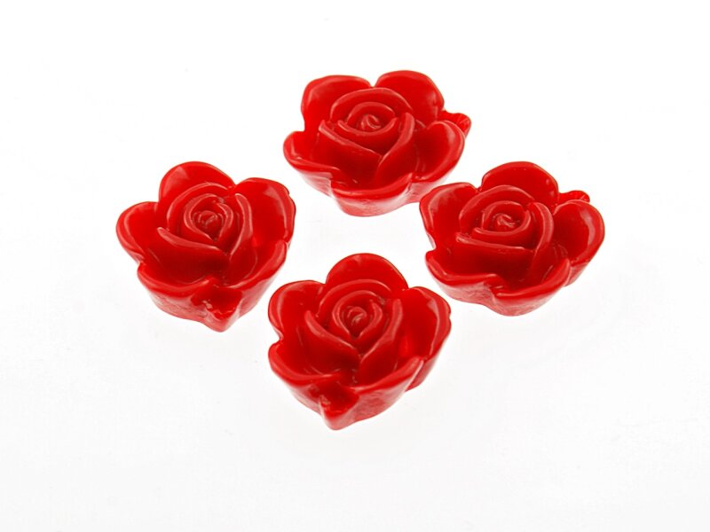 6 Cabochons Rose in rot, 15 mm