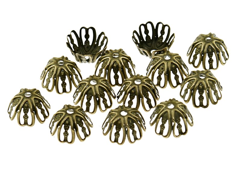 20 verspielte Perlkappen in antik Bronze, 11 mm