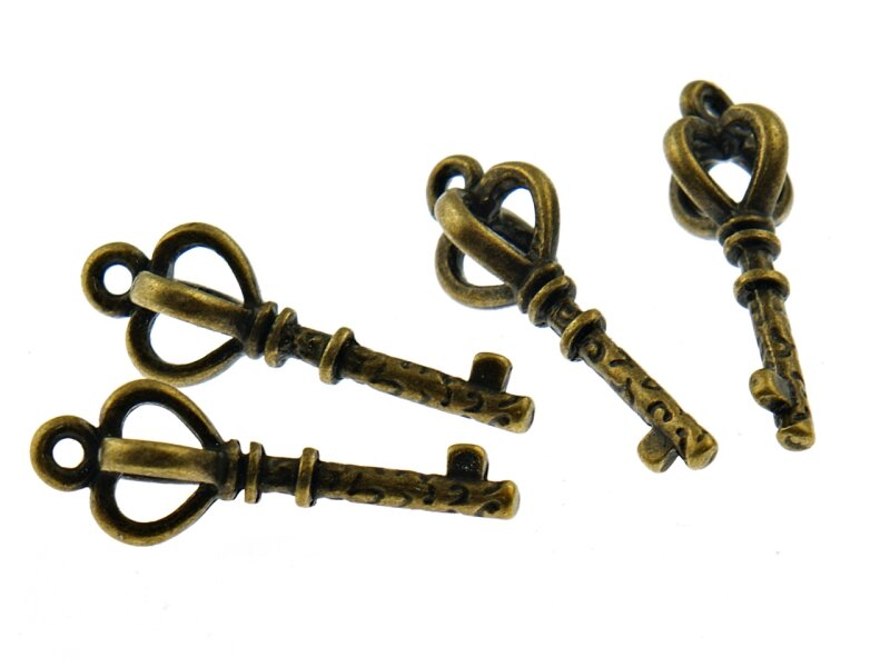 6 dreidimesionale Schlüssel in antik Bronze