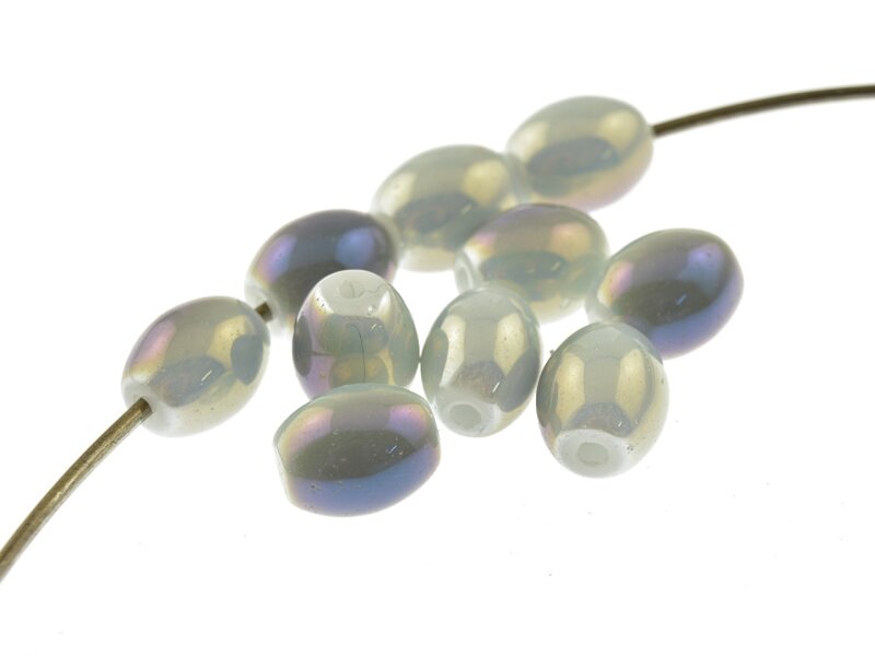 10 ovale Glasperlen in grau-violett glänzend