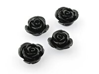 4 Cabochons als Rosen in schwarz, 16 mm