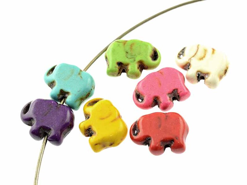 10 Halbedelstein Elefanten im farbmix aus Howlith