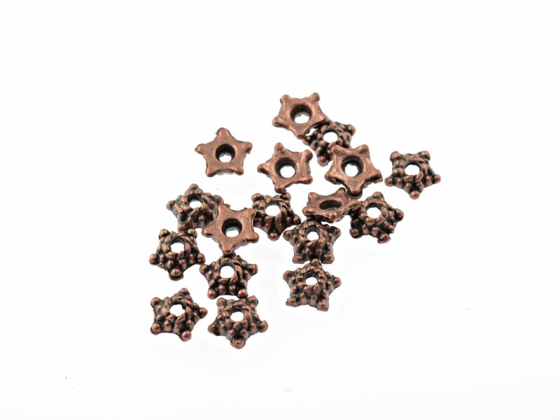 30 kleine Perlkappen "Sternchen" in antik Kupfer, 5 mm