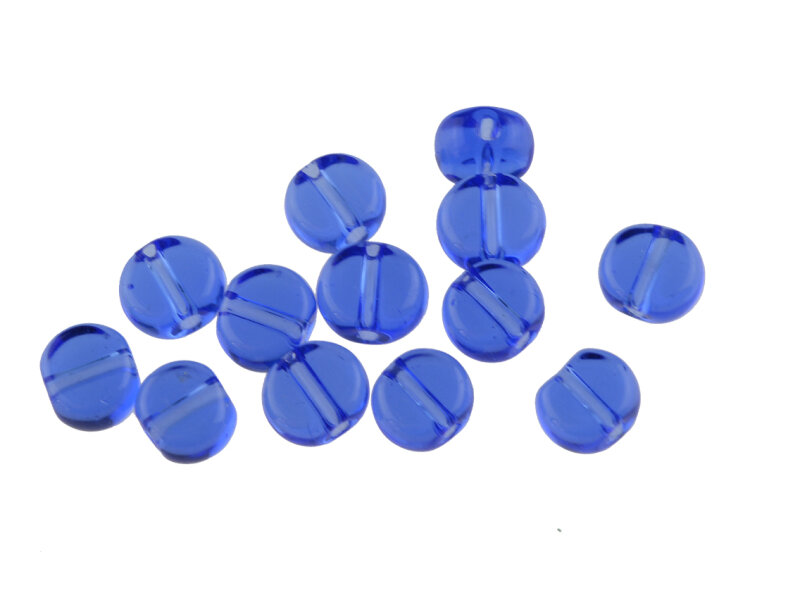 12 flache Glasperlen in blau, 5 mm
