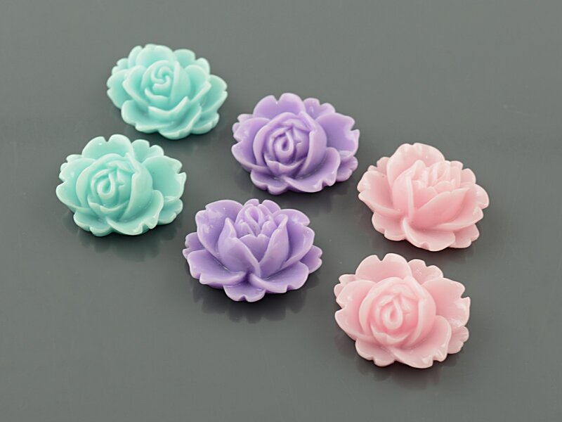 6 Seerosen Cabochons als Set in flieder, rosa, mint, 16 x 18 mm