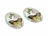2 Glascobochons "Butterflys" mit Motiv, 25 x 18 mm