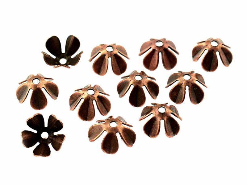 20 Perlkappen "Blümchen" in antik kupferfarben, 7,5 mm