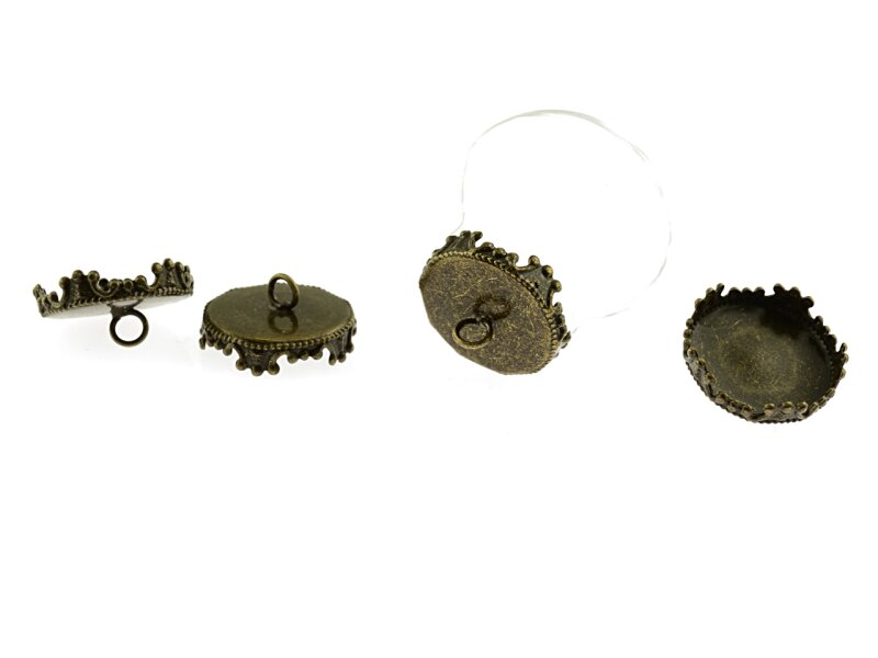 Knopffassungen in antik bronzefarben für 14 mm Cabochons 2 Stück