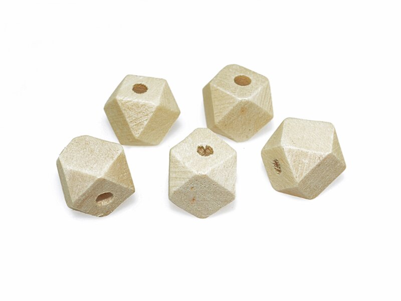 6 Perlen "Polygone" aus Holz, 12 mm