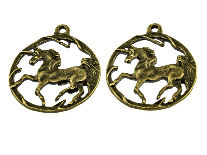 4 Anhänger "Unicorn" in antik bronzefarben