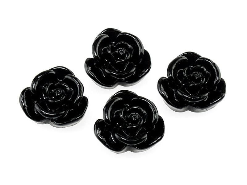 4 Cabochons "Röschen" in schwarz, 15 mm