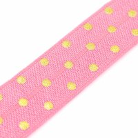 elastisches Gummiband/Faltband "Golden Dots" in rosa 1 m