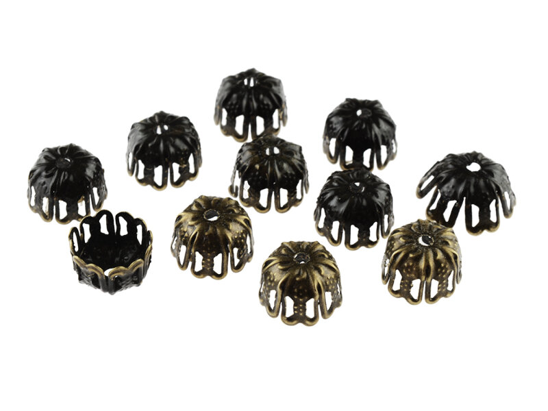 30 Perlkappen "Maiglöckchen" in antik bronzefarben