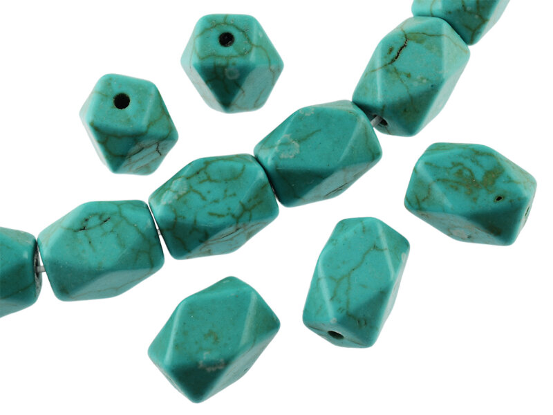 10 polygonförmige Perlen aus synthetischem Türkis, 12mm