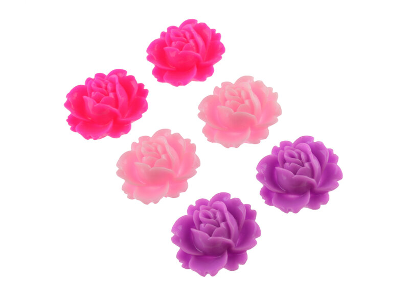 6 Seerosen Cabochons als Set in pink, lila, rosa, 16 x 18 mm