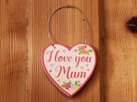 Wanddeko "I love you Mum" in weiß und pink aus Holz, Muttertags Geschenk