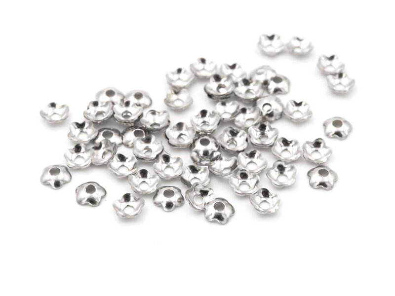 50 sehr kleine Perlkappen in silber platiniert, 4 mm
