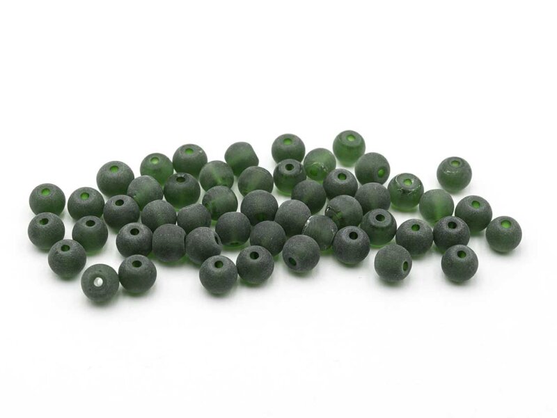 50 Glasperlen in dunkelgrün gefrostet, 6 mm