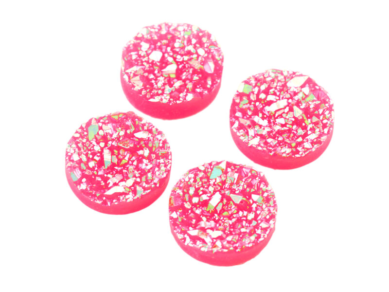 4 Cabochons "Eiskristalle" in pink, bunt funkelnd, 12 mm