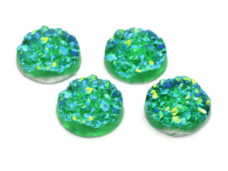 grün-blaue Cabochons Eiskristalle gold funkelnd 12 mm 4 Stück